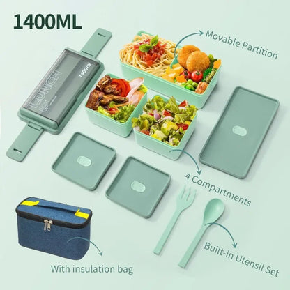 Set of Double Layer Lunch Box with Storage Bag Leakproof Microwave safe
