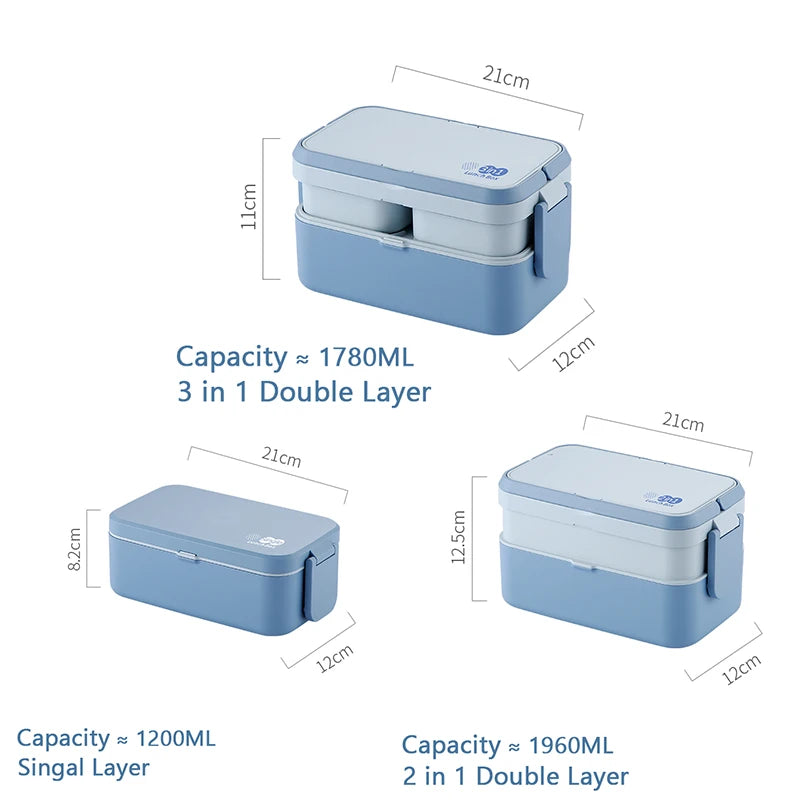 Eco-friendly Bamboo Fiber Lunch Box 3in1 Double Layer