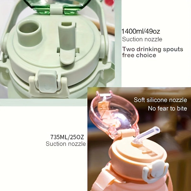 Cute Bear Shape Water Bottle with Straw & Shoulder Strap