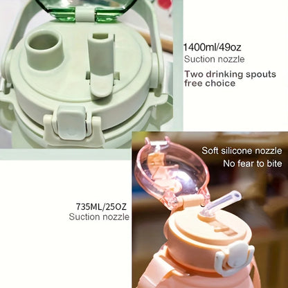 Cute Bear Shape Water Bottle with Straw & Shoulder Strap