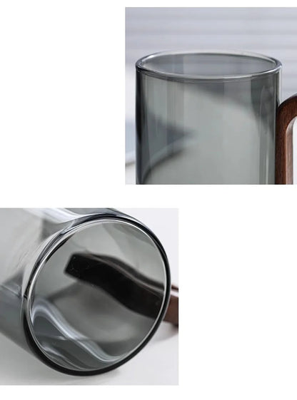 2/4/6PCS Luxury Transparent Black Glass Mug Set with Wooden Handle