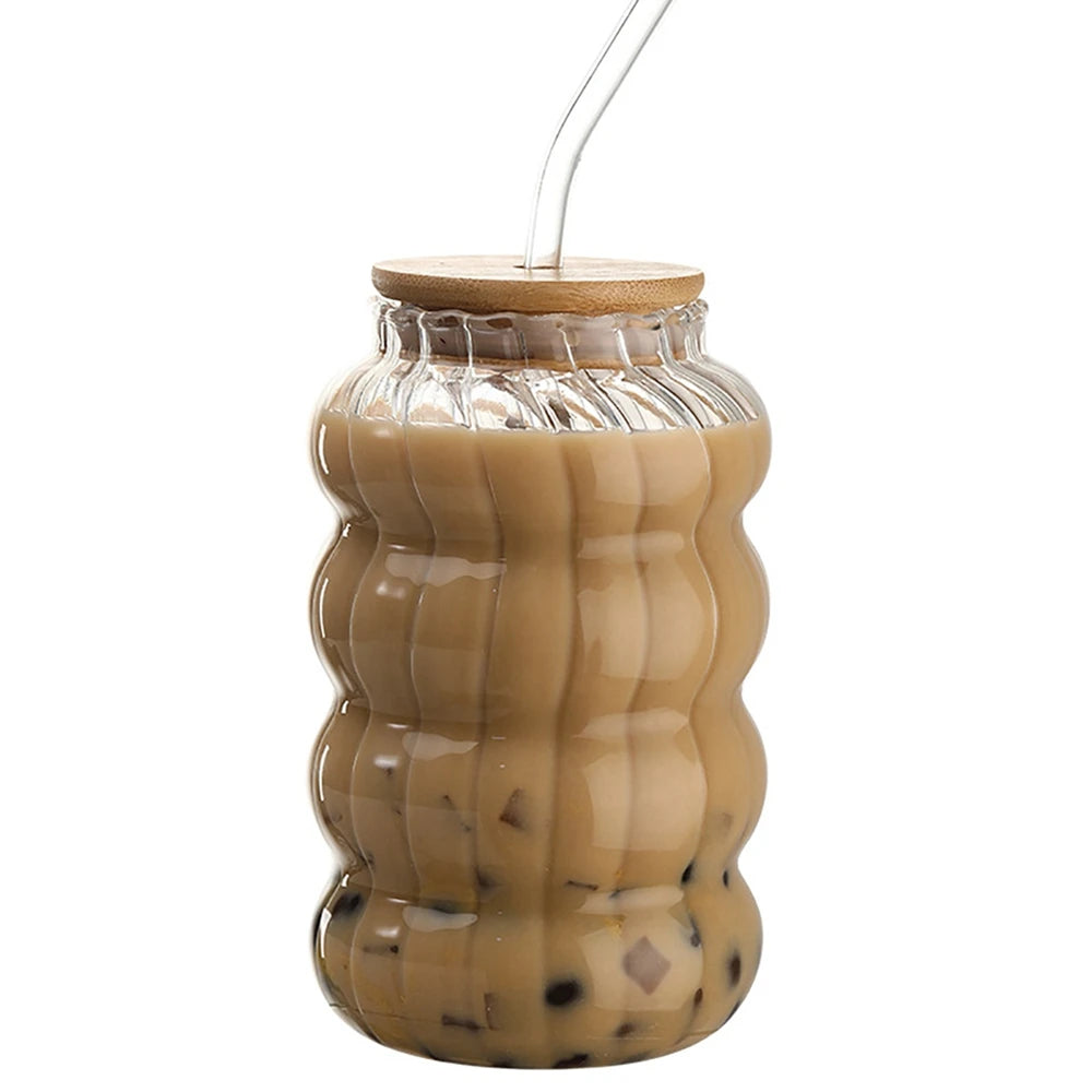 350/500/550/750ML Can-Shaped Glass Cups with Bamboo Lids & Glass Straws