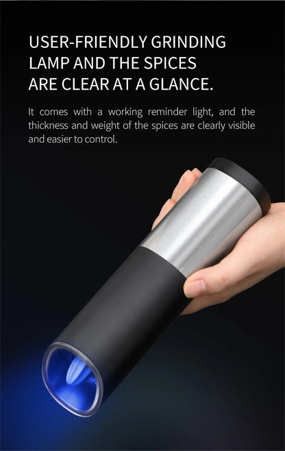 Electric Salt & Pepper Grinder – Gravity Automatic Spice Mill with LED Light