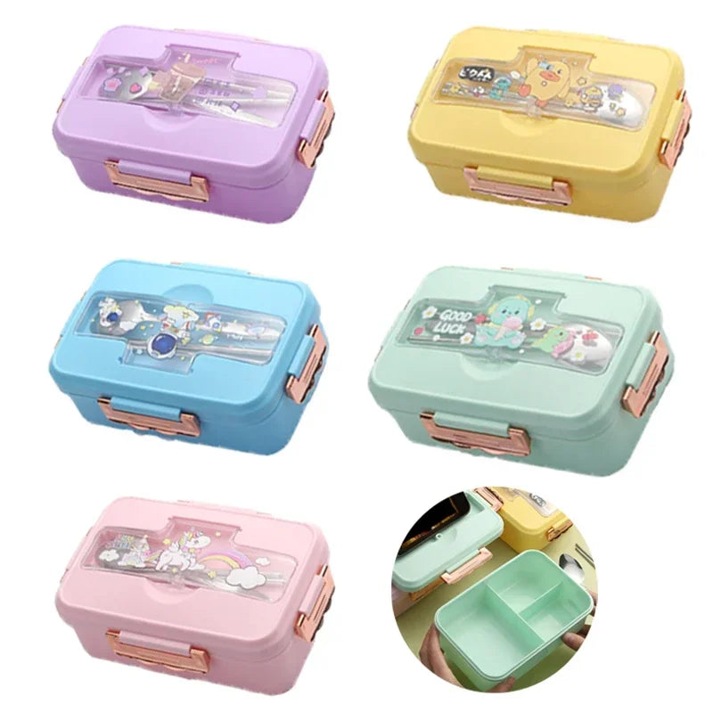 Cute Kids Lunch Box with multiple Compartments and cutlery set