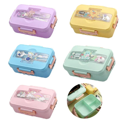 Cute Kids Lunch Box with multiple Compartments and cutlery set