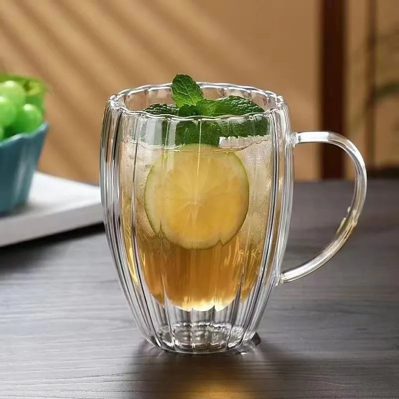 Stripe Coffee & Tea Mug – Double Wall Borosilicate Glass Cup