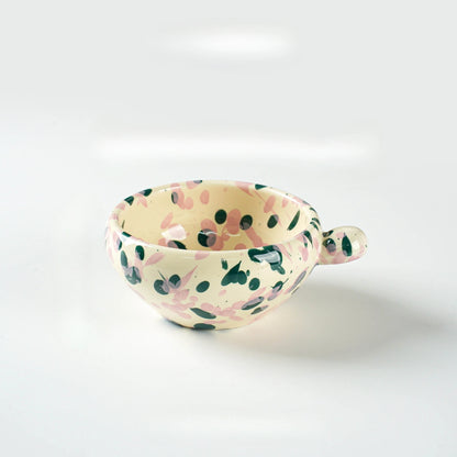 Unique Colorful Ink-Splashed Ceramic Bowl- cup with Handle
