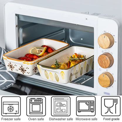 Flowers Rectangular Oval Ceramic Bakeware Pan with Handle – Multi-Size Baking Dish