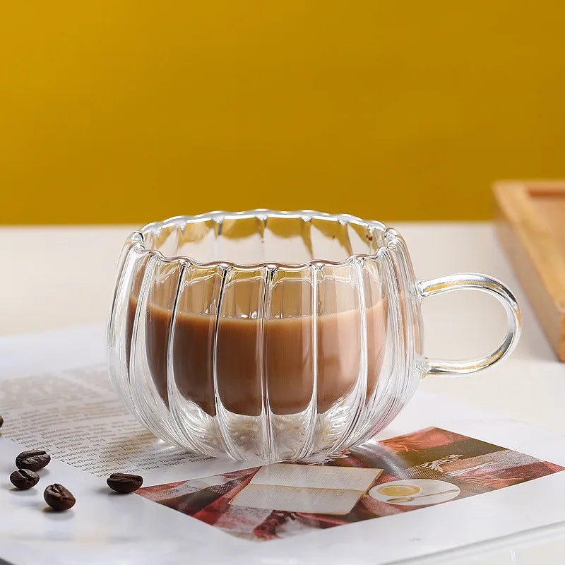 Stripe Coffee & Tea Mug – Double Wall Borosilicate Glass Cup
