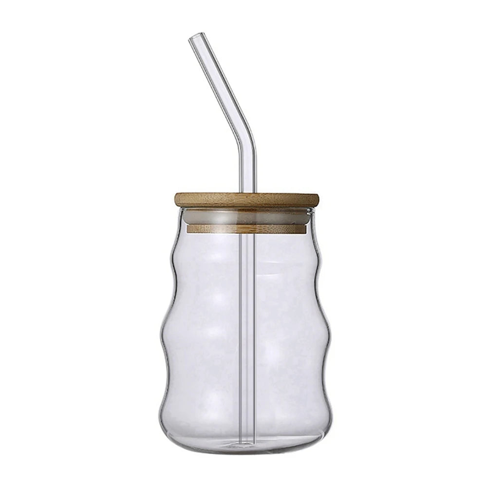 350/500/550/750ML Can-Shaped Glass Cups with Bamboo Lids & Glass Straws