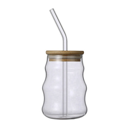 350/500/550/750ML Can-Shaped Glass Cups with Bamboo Lids & Glass Straws