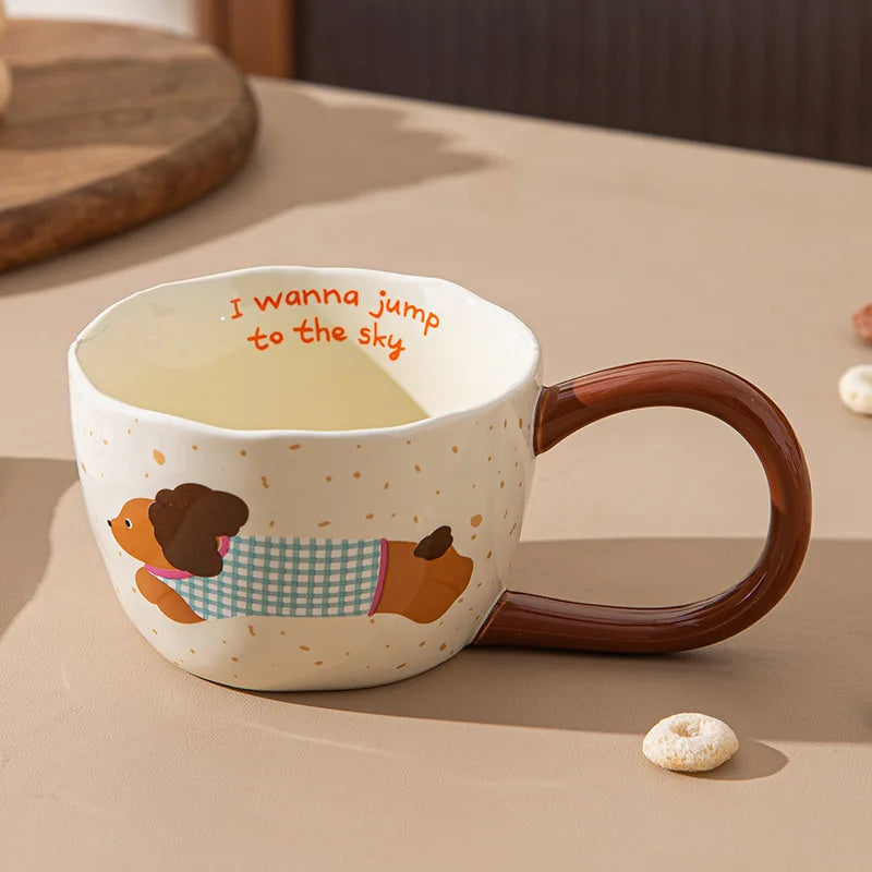 300ML Ceramic Mug – Coffee & Tea Cup with dog pattern design and Unique Handle