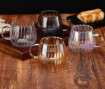 400ml High Borosilicate Glass Cup – Creative Striped Pumpkin-Shaped Mug