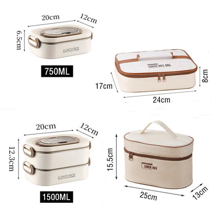 1500ml Double Layers Lunch Box With Insulation Bag Leak-Proof Bento Box