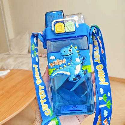 520ml Cute Water Bottle – Rectangular Shape with Strap, 2-Way Sip Style