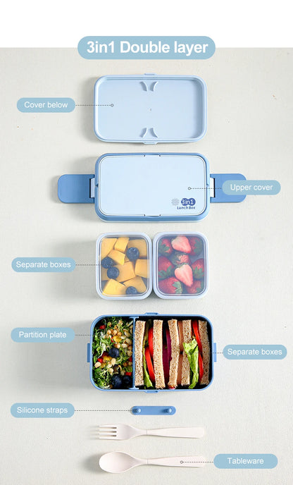 Eco-friendly Bamboo Fiber Lunch Box 3in1 Double Layer