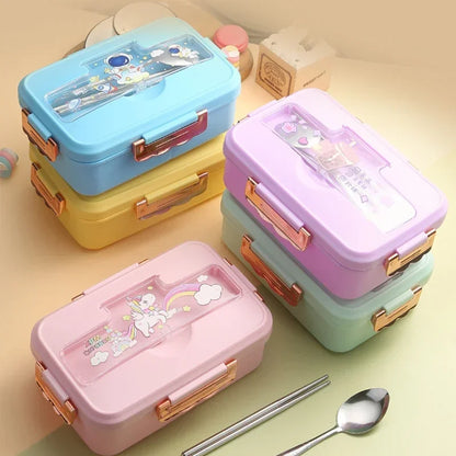 Cute Kids Lunch Box with multiple Compartments and cutlery set