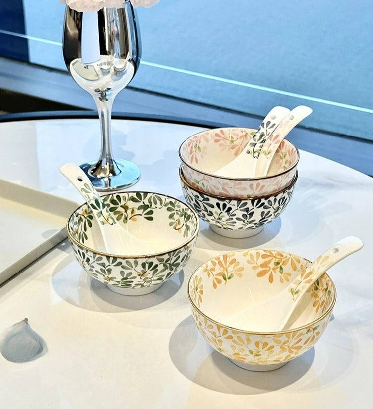 Beautiful vintage floral Hand-Painted Ceramic Bowl with gold rim