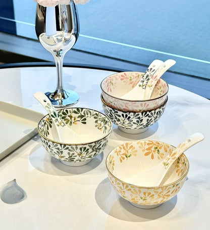 Beautiful vintage floral Hand-Painted Ceramic Bowl with gold rim