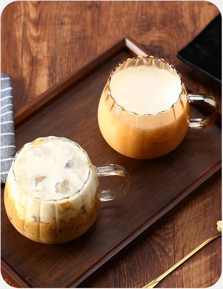 400ml High Borosilicate Glass Cup – Creative Striped Pumpkin-Shaped Mug