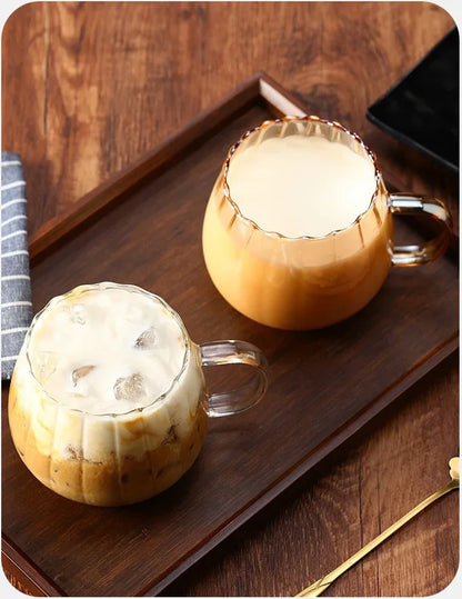 400ml High Borosilicate Glass Cup – Creative Striped Pumpkin-Shaped Mug