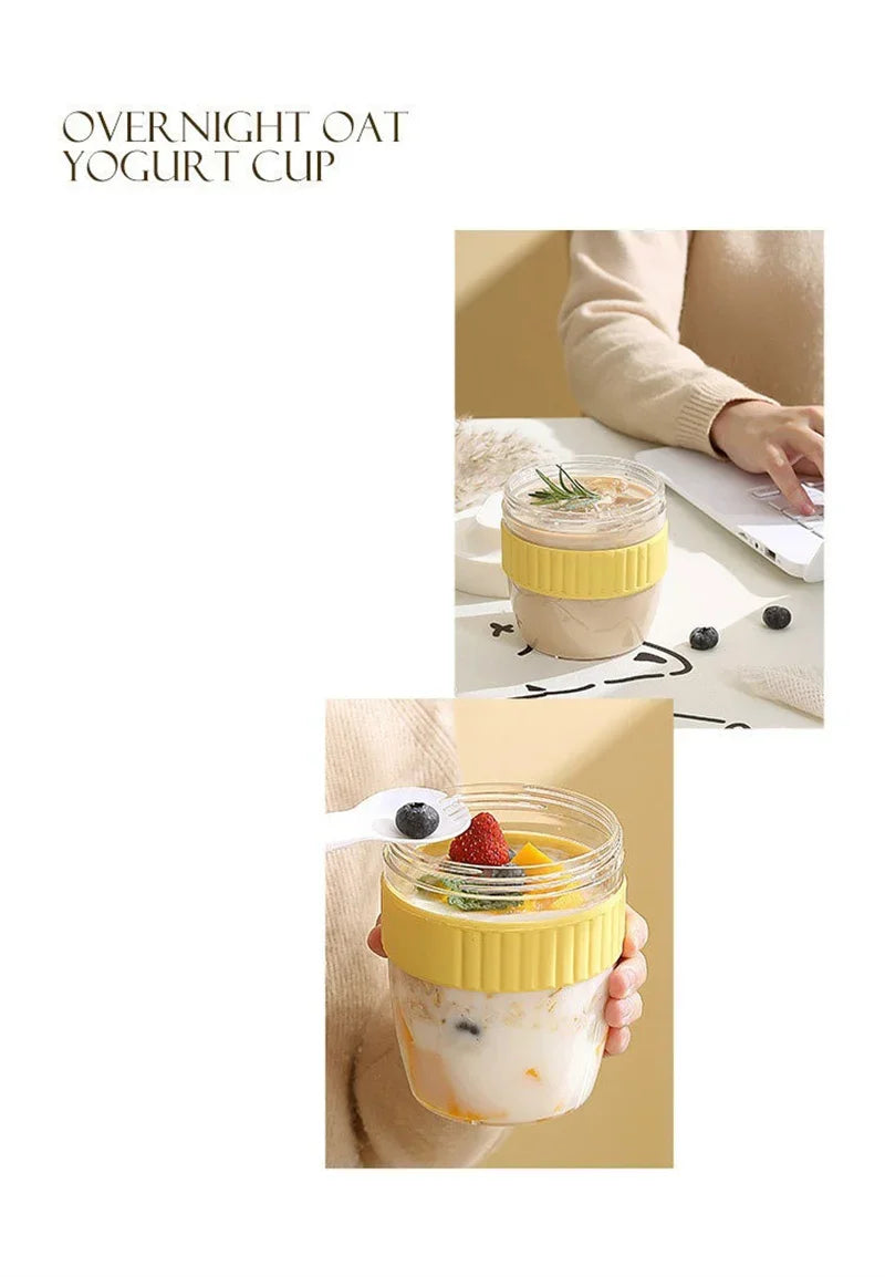 Portable Breakfast Cup with Spoon — Oatmeal, Cereal, Yogurt- On-the-Go Food Container