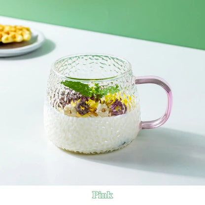 400ml Hammer Pattern Air Bubble Glass Cup – Color Handle