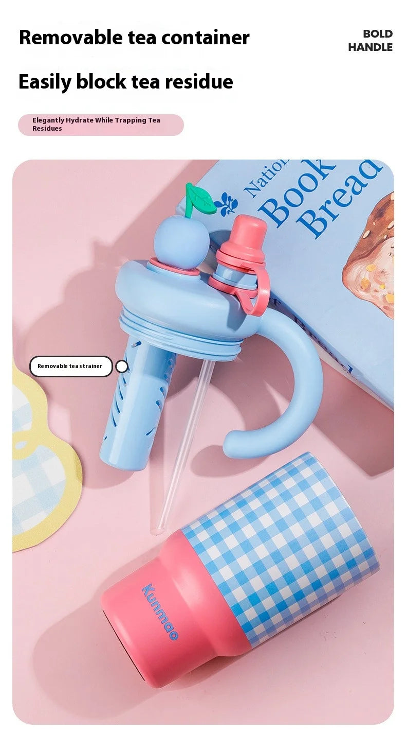 2025 New Extra large 800ML Insulated Thermos Travel Coffee Cup with Built-in Tea Container & Straw