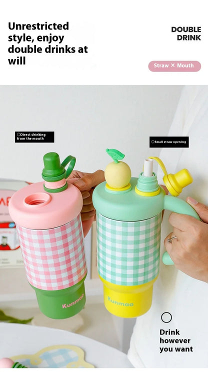 2025 New Extra large 800ML Insulated Thermos Travel Coffee Cup with Built-in Tea Container & Straw