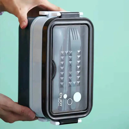 Double-layer Lunch Box With Fork Chopsticks And Spoon 1400ml