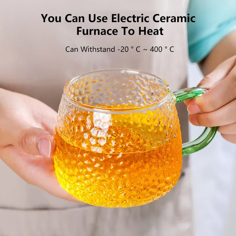 400ml Hammer Pattern Air Bubble Glass Cup – Color Handle