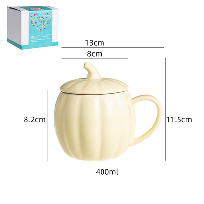400ml Pumpkin Shape Mug with Lid – Multi-Purpose Pastel Ceramic Cup