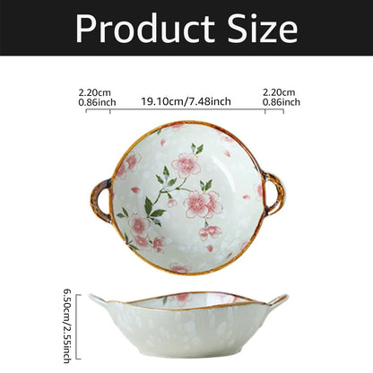 Beautiful Ceramic Pottery Bowl – Floral Rustic Pattern with Handle (7.5 Inch)