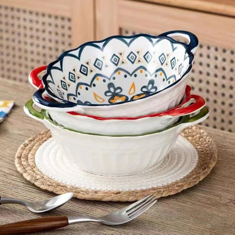 Large Capacity Ceramic Soup Bowl with Handle – 1L