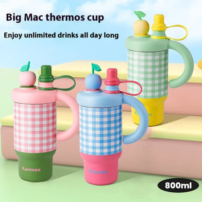 2025 New Extra large 800ML Insulated Thermos Travel Coffee Cup with Built-in Tea Container & Straw