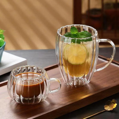Stripe Coffee & Tea Mug – Double Wall Borosilicate Glass Cup