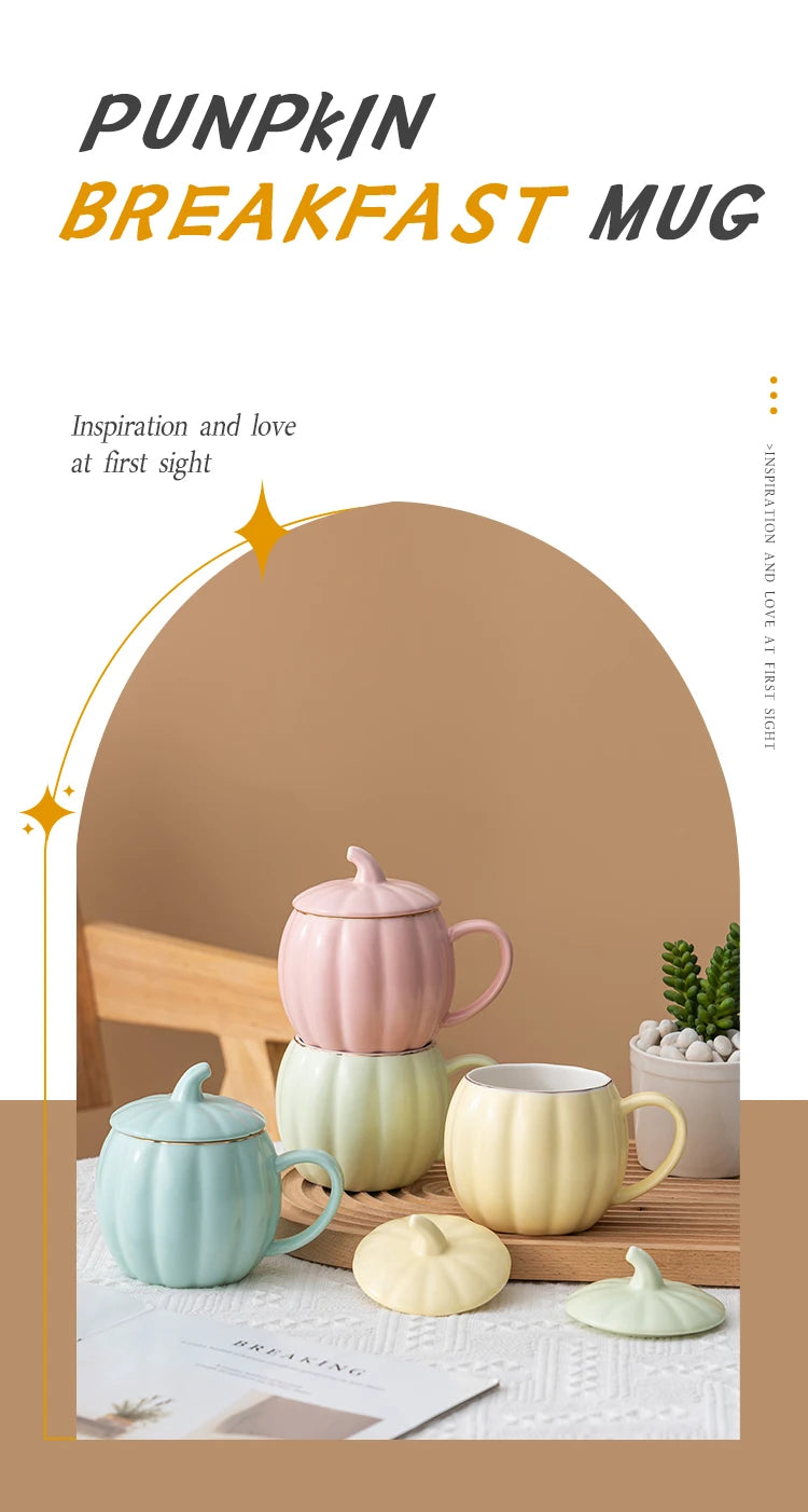 400ml Pumpkin Shape Mug with Lid – Multi-Purpose Pastel Ceramic Cup