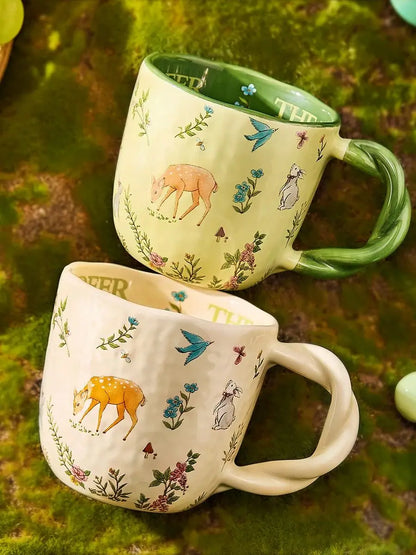Cute Ceramic Cup with Creative Fried Dough Twist Handle