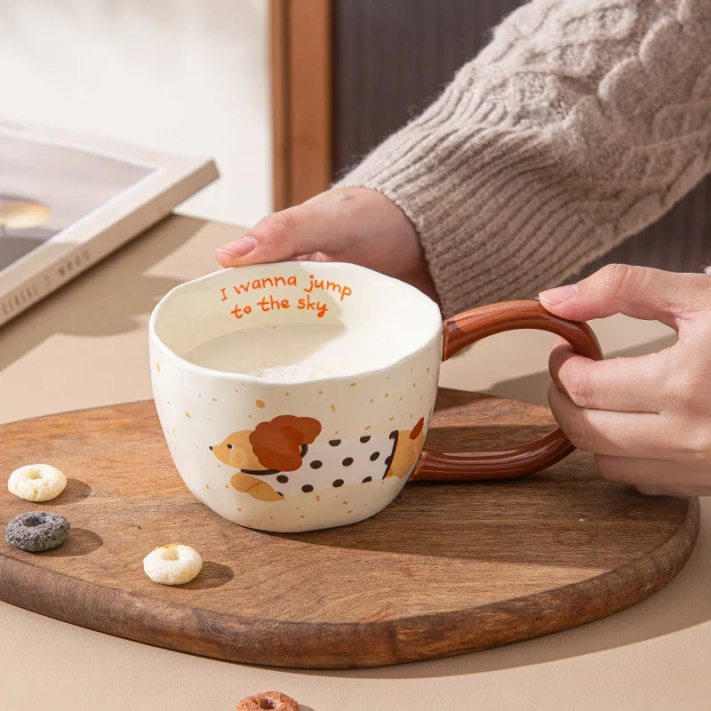 300ML Ceramic Mug – Coffee & Tea Cup with dog pattern design and Unique Handle