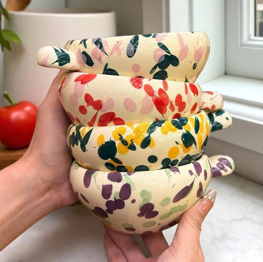 Unique Colorful Ink-Splashed Ceramic Bowl- cup with Handle