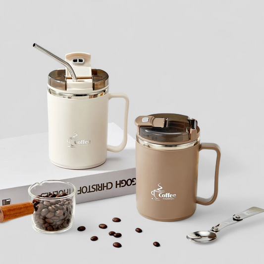 Double-Wall Thermal Coffee Cup With Strainer&Spoon Portable Leak Proof Coffee Mug