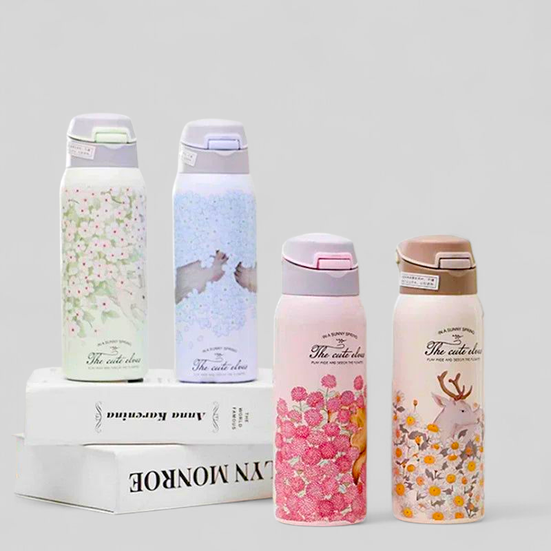 Cute printed Kids Insulated water bottle with straw