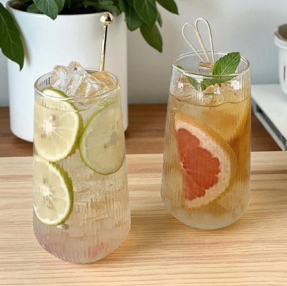 500ml Simple Stripe Glass Cup – Elegant Drinking Glassware for Hot & Cold Beverages