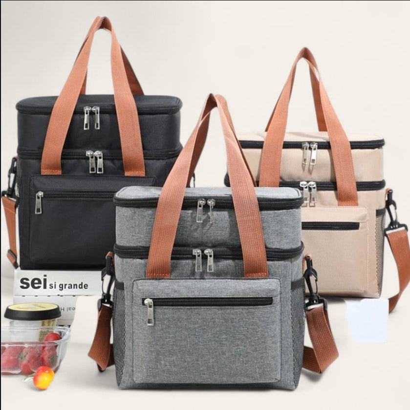 Double Layers Large Capacity Lunch Bag Thermal Insulation Picnic Bag With Shoulder Strap