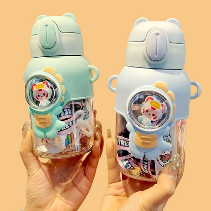 600ML Cute Cartoon Water Bottle with build-in Straw