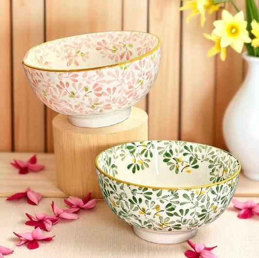 Beautiful vintage floral Hand-Painted Ceramic Bowl with gold rim