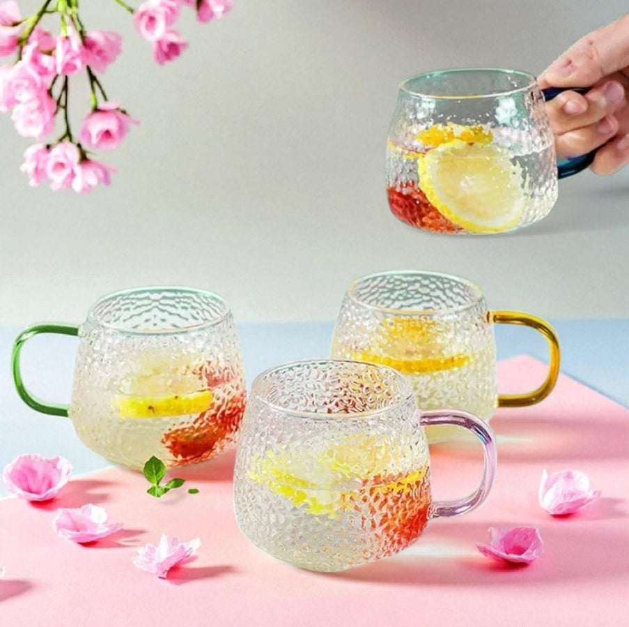 400ml Hammer Pattern Air Bubble Glass Cup – Color Handle