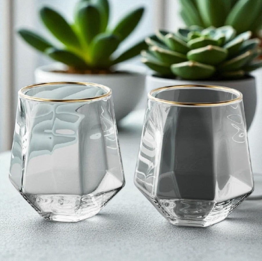 4pcs Hexagonal Glass Set with Gold Rim – Luxury Drinkware