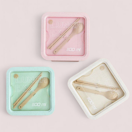 Double Layer Portable Lunch Box With Fork and Spoon